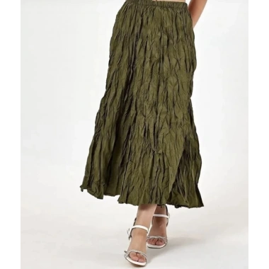 Kırışık Model Yeşil Renk Etek