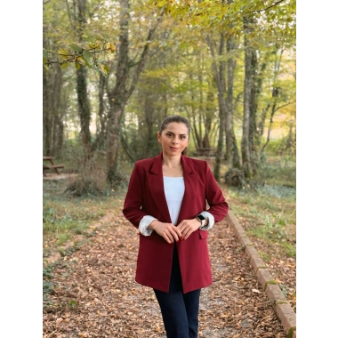 Kravuze yaka astar çizgili ceket bordo