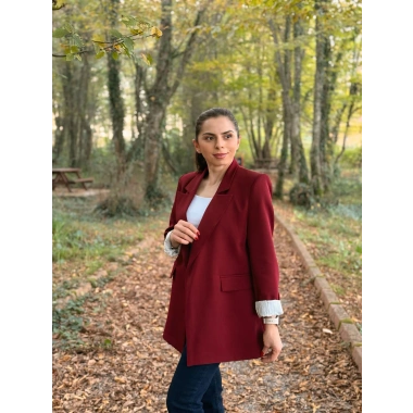 Kravuze yaka astar çizgili ceket bordo