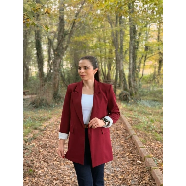 Kravuze yaka astar çizgili ceket bordo