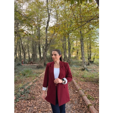 Kravuze yaka astar çizgili ceket bordo