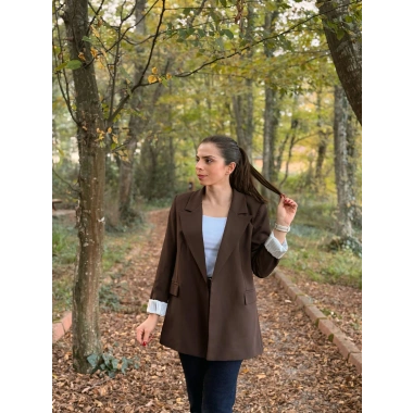 Kravuze yaka astar çizgili ceket kahve