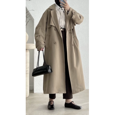 Kravuze Yaka Oversize Premium Trençkot Vizon