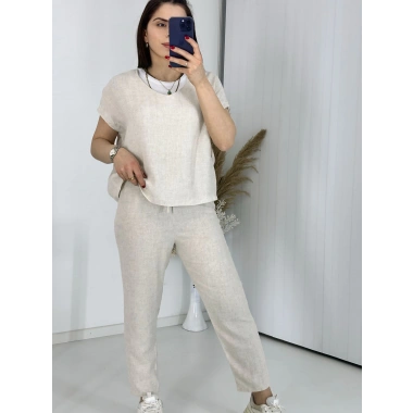 Krem V Yaka Keten Takım