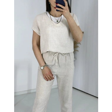 Krem V Yaka Keten Takım