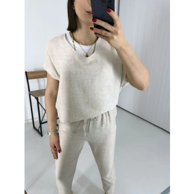 Krem V Yaka Keten Takım