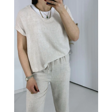 Krem V Yaka Keten Takım