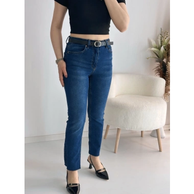 Lacivert Paça Kesik Jean