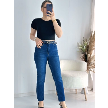 Lacivert Paça Kesik Jean