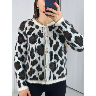 Leopar Desen Gold Düğmeli Hırka
