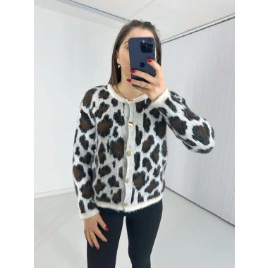 Leopar Desen Gold Düğmeli Hırka