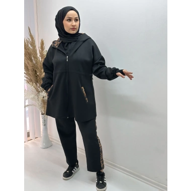 Leopar Detay Fermuarlı Scuba Takım