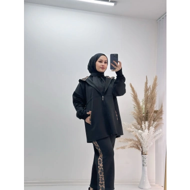 Leopar Detay Fermuarlı Scuba Takım