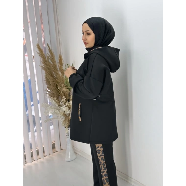 Leopar Detay Fermuarlı Scuba Takım