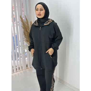 Leopar Detay Fermuarlı Scuba Takım