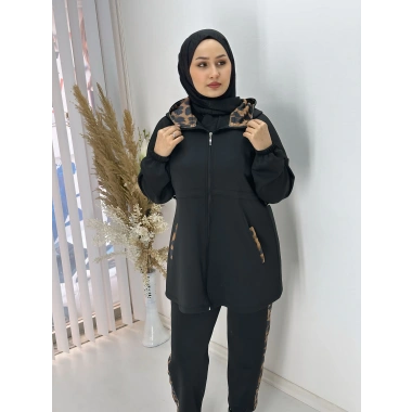 Leopar Detay Fermuarlı Scuba Takım