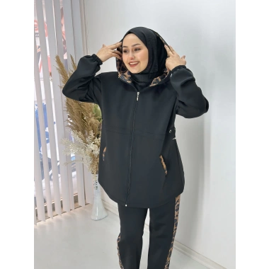 Leopar Detay Fermuarlı Scuba Takım