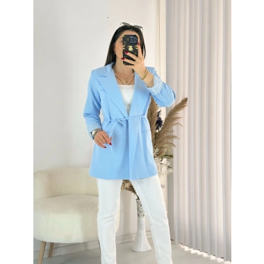 Mavi Bel Bağlamalı Ceket