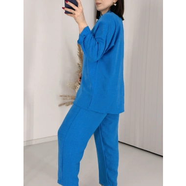 Mavi Keten Pantolon Gömlek İkili Takım