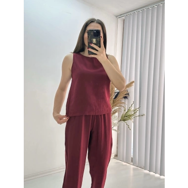 Modal Dokulu Kolsuz Takım Bordo