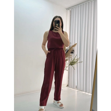 Modal Dokulu Kolsuz Takım Bordo