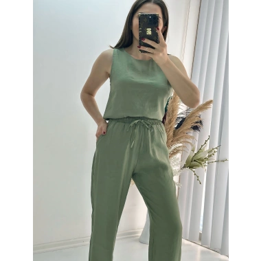 Modal Dokulu Kolsuz Takım Haki