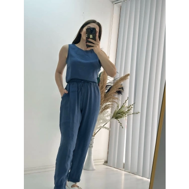 Modal Dokulu Kolsuz Takım İndigo