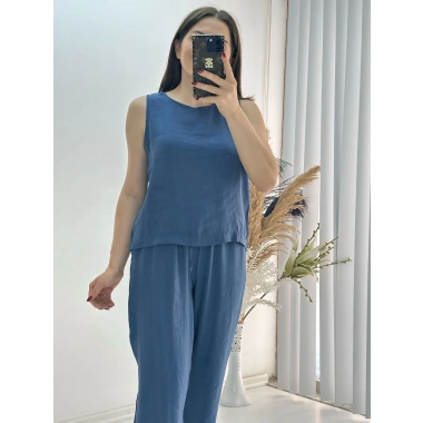 Modal Dokulu Kolsuz Takım İndigo