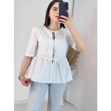 Önden Bağlamalı Beyaz Gömlek