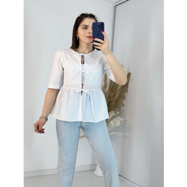 Önden Bağlamalı Beyaz Gömlek