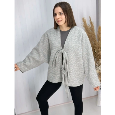 Önü Bağlamalı Kaşe Ceket Gri