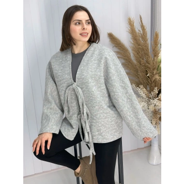 Önü Bağlamalı Kaşe Ceket Gri