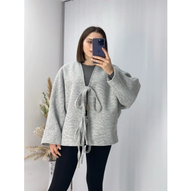 Önü Bağlamalı Kaşe Ceket Gri