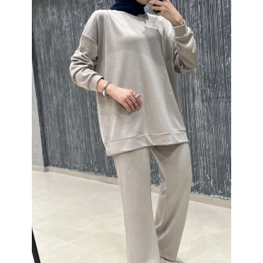 Oysho taşlı takım bej