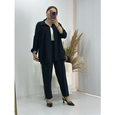 Pamuklu Keten İkili Takım Siyah