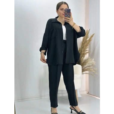 Pamuklu Keten İkili Takım Siyah