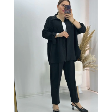 Pamuklu Keten İkili Takım Siyah