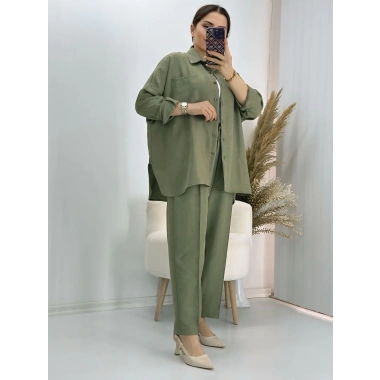 Pamuklu Keten İkili Takım Yeşil