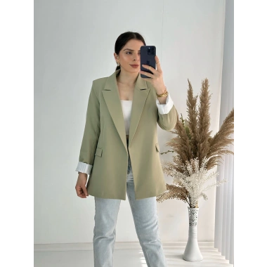 Premium Kalite Astar Çizgili Haki Yeşil Ceket