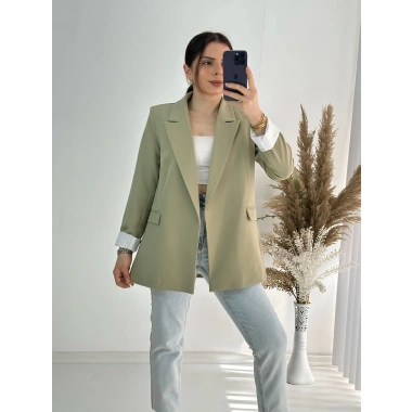 Premium Kalite Astar Çizgili Haki Yeşil Ceket