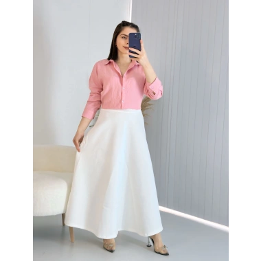 Scuba Kumaş Kloş Etek Beyaz