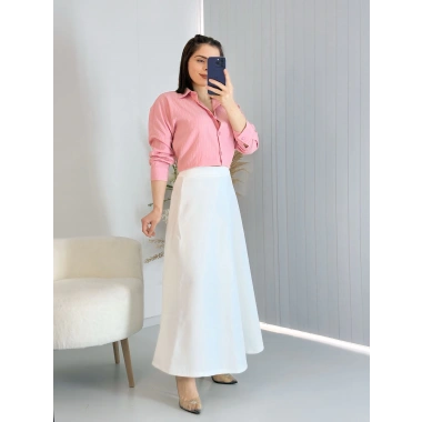 Scuba Kumaş Kloş Etek Beyaz