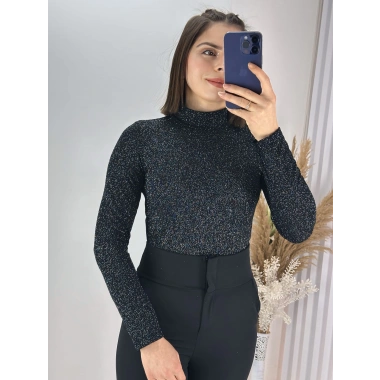 Simli Siyah Çıtçıtlı Bady