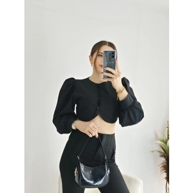 Siyah Balon Kol Gömlek