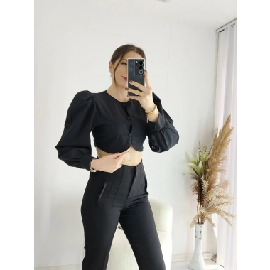 Siyah Balon Kol Gömlek