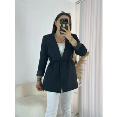 Siyah Bel Bağlamalı Ceket