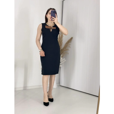 Siyah Göğüs Kemerli Klasik Elbise