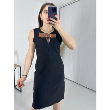 Siyah Göğüs Kemerli Klasik Elbise