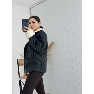 Siyah İçi Kürklü Deri Mont