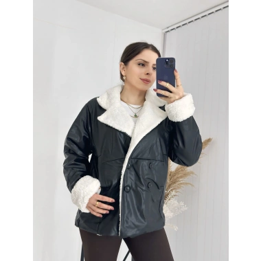 Siyah İçi Kürklü Deri Mont